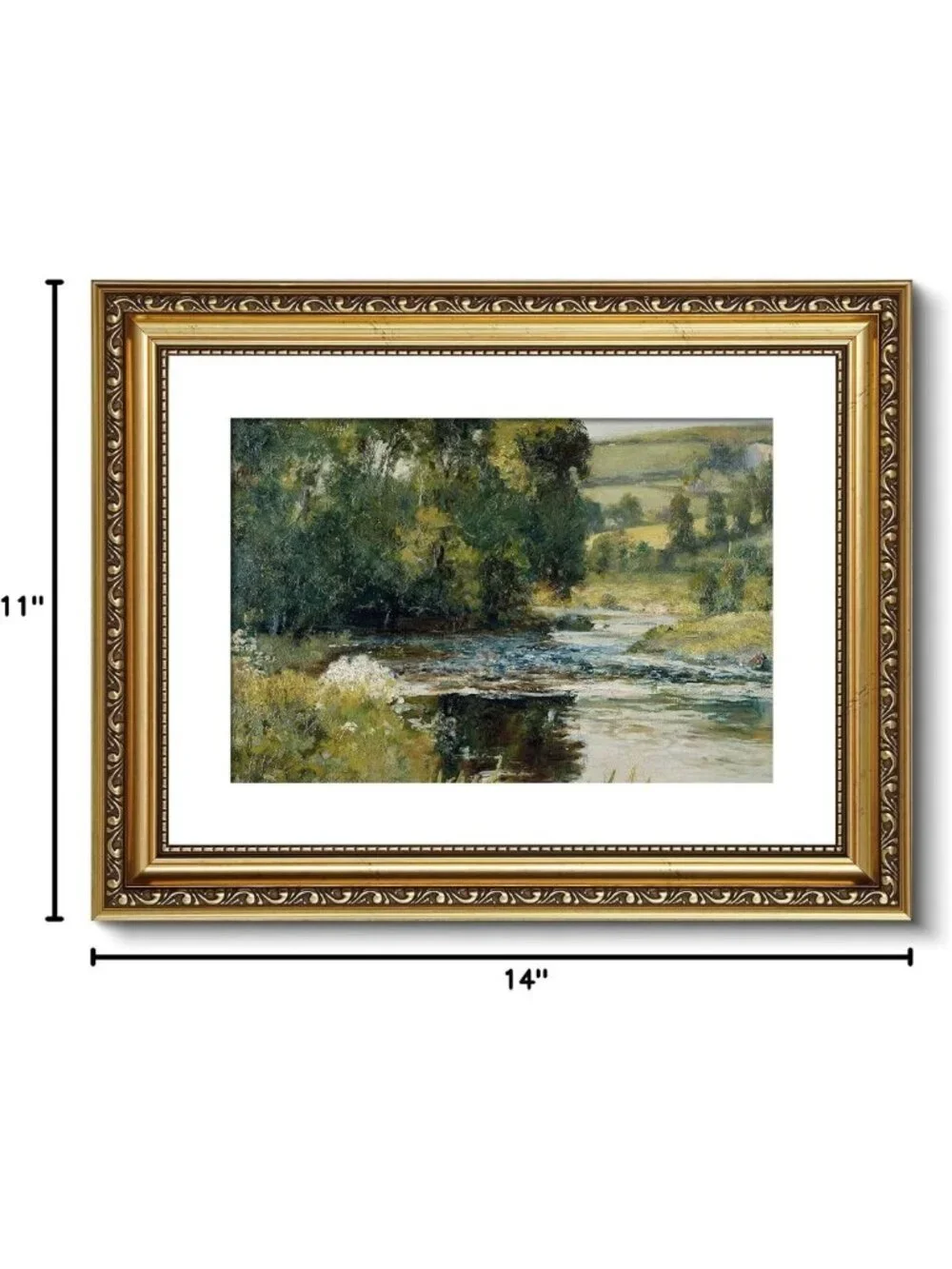 Vintage Gold Framed Wall Art - Retro Nature Canvas Print, Antique Decor 11x14